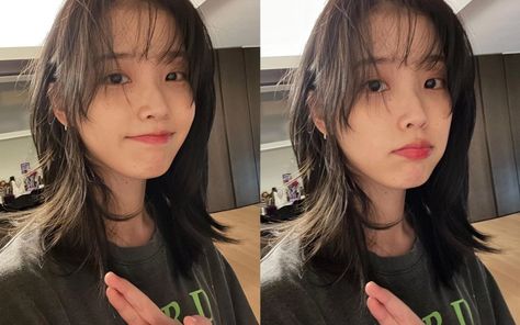 Iu Shoulder Length Hair, Iu Layered Hair, Iu Haircut Medium, Iu Wolf Cut, Kpop Hairstyles Short, Kpop Short Hairstyles, Wolf Cut Asian Girl, Iu Haircut, Iu Hairstyle