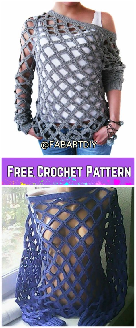 Crochet Off Shoulder Net Spring Sweater Free Pattern (Video) Crochet For Women Free Pattern, Free Crochet Patterns Tops For Women, Crochet Clothes Plus Size Free Pattern, Crochet Fall Patterns Free Clothes, Crochet Plus Size Clothes, Free Wearable Crochet Patterns, Weight 4 Crochet Patterns, Crochet Patterns Plus Size Free, Worsted Weight Crochet Patterns Free