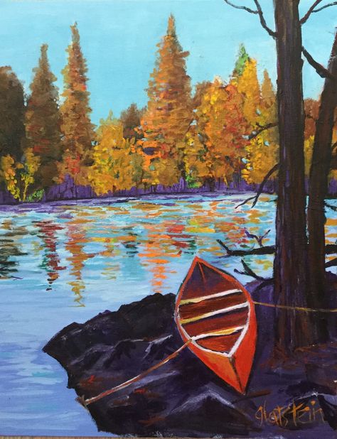 Canoe Drawing, Canoe Painting Acrylic, Kayaking Painting, Mountain Range Drawing, Kayak Painting, Red Canoe Painting, Canoe Illustration Art, Canoe Painting, Minnesota Painting