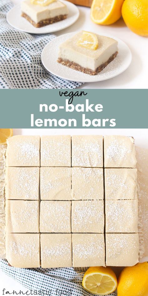 Quick And Easy Vegan Desserts Healthy No Bake, Healthy Vegan No Bake Desserts, Lemon Bars No Bake, No Bake Desserts Lemon, No Bake Gf Desserts, No Bake Dinner, Vegan No Bake Desserts, No Bake Vegan Dessert, Vegan Lemon Desserts