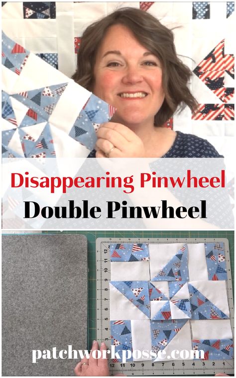 Disappearing Pinwheel Quilt Block - Double Pinwheel 11 Disappearing Pinwheel, Pinwheel Quilt Block, Pinwheel Quilt Pattern, Layer Cake Quilt Patterns, Pinwheel Block, Fabric Crafts Diy, Layer Cake Quilts, Pinwheel Quilt, Cute Quilts