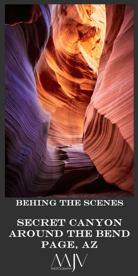 fine art photograph wall art slot canyon image with purple red orange yellow colored sandstone behind the scenes Secret Canyon Page Az, Page Az, Page Arizona, Slot Canyon, Antelope Canyon, Tour Guide, Fine Art Photography, Utah, Arizona