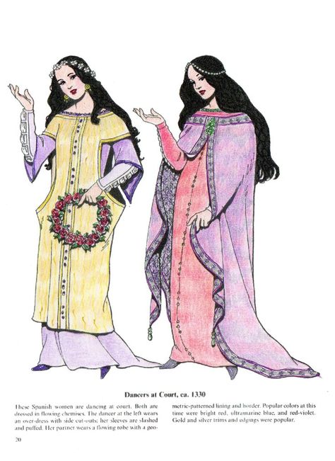 Spanish And Moorish Fashion, Spanish Medieval Clothing, Moorish Spain Clothing, Mid Century Medieval Fashion, Andalusian Clothing, Medieval Spain Clothing, Spanish Clothes Traditional, Spaniard Fashion, Andalusian Fashion