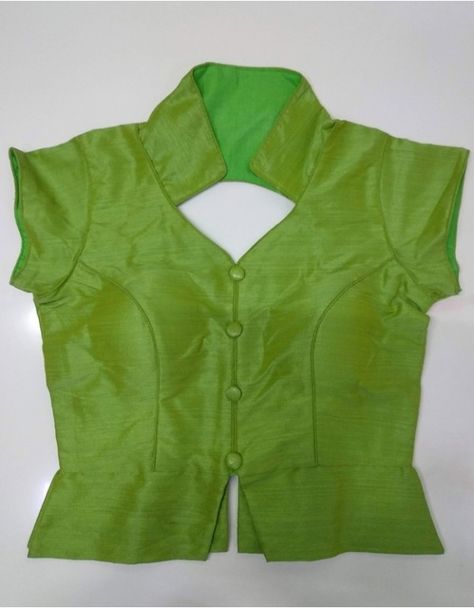 Parrot Green Koti Style Art Silk Blouse Koti Blouse Designs For Saree, Blouse Koti Design, Koti Style Blouse For Saree, Blauj Dizain New Fancy, Koti Blouse Designs, Double Colour Blouse Design, Koti Style Blouse, Parrot Green Blouse Design, Green Blouse Designs