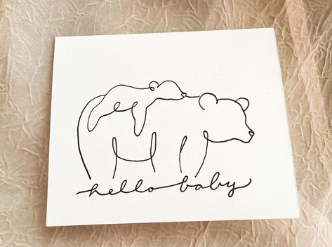 Send a wholesome and delicate message of congrats to a friend, client, or colleague expecting a little one. This card features a simple sketch of a mother bear carrying a baby bear on her back. The message on the front of the card is your choice. On the inside of the card, your personalized message will be handwritten with a felt tip pen on white paper. The card will be placed into a handmade envelope, stamped with a wax seal, and addressed with calligraphy to the recipient of your choice. New Baby Cards Handmade Simple, Maternity Leave Card Ideas, Card For New Mom, Baby Shower Watercolor Card, Watercolor Baby Cards, New Baby Cards Handmade, Baby Shower Card Ideas, Baby Shower Cards Diy, Watercolor Baby Shower Card