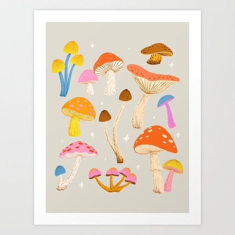 Mushrooms Art, Colorful Mushrooms, Mushroom Paint, Code Art, Mushroom Art, Classical Art, Free Art, Cool Artwork, Unframed Prints