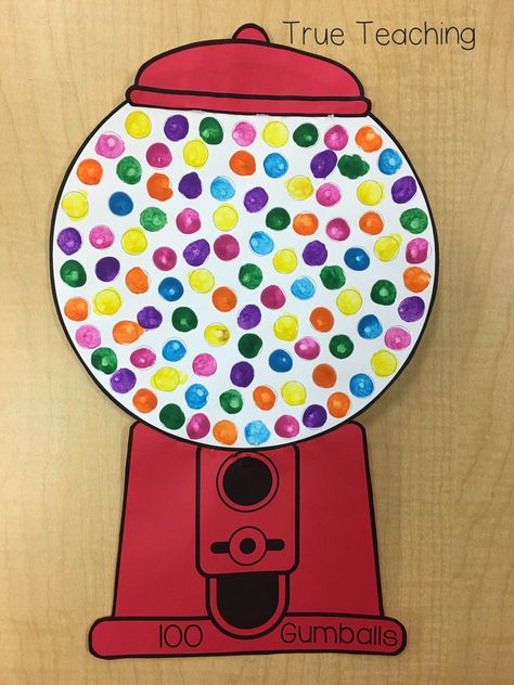 100th Day of School * by True Teaching * Preschool, Kindergarten, & First * 100 Days Smarter * Gumball Machine 100 Gumballs For The 100th Day, 100 Day Gumball Machine, Gumball Machine Template, 100th Day Gumball Machine, Gumball Craft, 100 Gumballs For The 100th Day Printable, 100th Day Of School Gumball Machine, Elementary Projects, Gumball Machine Craft