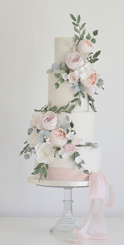 Pink And White Wedding Cake, Romantic Wedding Cakes, Cotton And Crumbs, Wedding Cake With Flowers, Vintage Pasta, Cake With Flowers, Luxury Wedding Cake, Floral Wedding Cakes, Pink Wedding Cake