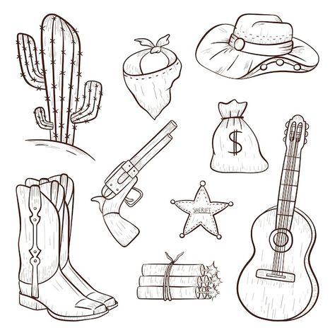 Set of vector isolated icons in country ... | Premium Vector #Freepik #vector #cowboy-boots #country-western #sheriff #sheriff-star Cowboy Boot Outline, Line Art Style, Cowboy Design, Decoration Stickers, Wild West, Country Style, Premium Vector, Art Style, Design Elements