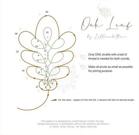 Oak Leaf (Free tatting pattern) – Lilliantatlace Tatting Flowers, Lace Tatting, Tatting Patterns Free, Shuttle Tatting, Needle Tatting Patterns, Shuttle Tatting Patterns, Tatting Tutorial, Beads Craft Jewelry, Tatting Jewelry