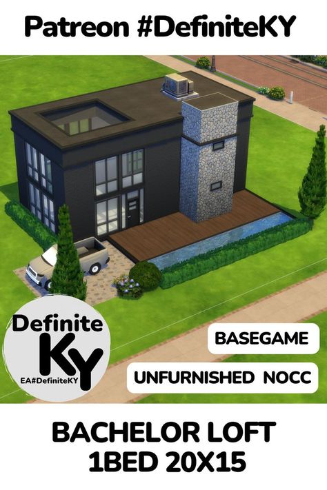 Basegame NOCC/Mod-Free. Download from Patreon/EA gallery #DefiniteKY Sims4 Base Game, Bachelor Loft, Sims4 Build, Sims Design, Game Loft, Sims Inspiration, Sims Houses, Sims Ideas, Sims 4 House Design