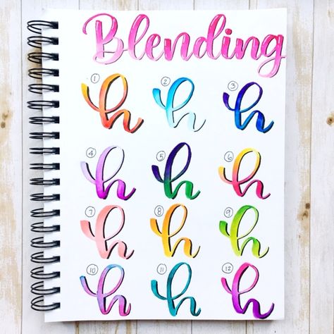 Tombow Color Blending Inspiration Calligraphy Blending Colors, Lettering Color Ideas, Shadowing Letters, Tombow Art, Calligraphy Colorful, Blending Markers, Calligraphy Quotes Doodles, Tombow Brush Pen, Letter Blends