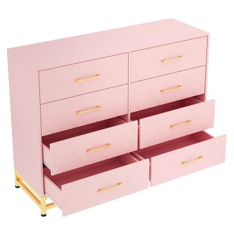 PRICES MAY VARY. SPACIOUS STORAGE - Our 8 drawers dresser run smoothly on premium slides, and provide ample storage space for your clothes, makeup cosmetics, accessories; Our upright dresser is the perfect solution for limited space. DIMENSION & ASSEMBLY - 47.24" W x 15.75" D x 36.22" H, Internal Drawer Dimensions: 13.39" X 22.67" X 4.72", Feet Height: 6.3'', Per drawer weight capacity up to 35lbs. & STURDY - This 8 drawer dresser Crafted from MDF eco-friendly material for a long-term use, scrat Girls Room Storage, Pink Bedroom Furniture, Space Dimension, Modern Bedroom Dressers, Pink Dresser, Dresser Tv Stand, Drawer Dimensions, Accent Storage Cabinet, 8 Drawer Dresser