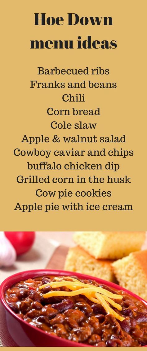 Hoedown,  Western party, cowboy party, outdoor party menu Cowboy Bbq Party, Western Theme Party Food Buffet Tables, Western Menu Ideas, Cowboy Food Ideas Western Theme, Cowboy Food Ideas, Wild West Food, Western Sweet 16 Ideas, Western Party Food Ideas, Cowboy Party Food