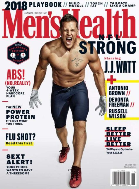 Men's Health Magazine, Magazine Front Cover, Health Magazine Cover, Jj Watt, Mens Health Magazine, Men Health, Health Quotes Inspirational, Antonio Brown, Russell Wilson