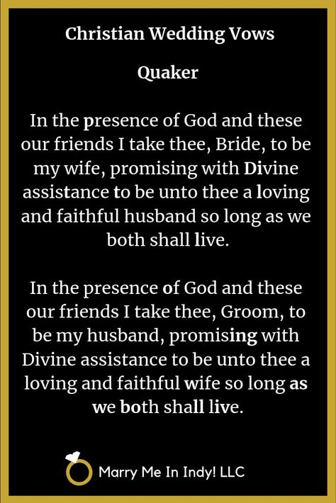 Quaker Wedding Vows Quaker Wedding Ceremony, Wedding Vows Christian, Cringe Wedding, Quaker Beliefs, Wedding Vow Ideas, Christian Wedding Vows, Quaker Wedding, Vow Ideas, Catholic Marriage