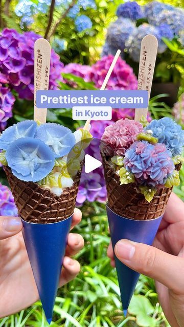 Naomi | Japan travel 🤍 on Instagram: "Prettiest ice cream in Kyoto 🪻🍦🫶🏼
.
.
📍 (THISIS)SHIZEN
ShinPuhKan 1F, 586-2, Karasumadori Aneyakoji-sagaru, Banocho, Nakagyo-ku, Kyoto 604-8172
.
Price: 1750 JPY (11 USD)
.
This ice cream called “flower bouquet” is like a work of art 😍 
.
Besides their regular rose bouquet, they have different ‘flowers’ for each season - cherry blossoms for spring, orange flowers for autumn 💐 Right now, they have hydrangea (‘ajisai’) and morning glory (‘asagao’) ice cream designs🪻
.
The base is vanilla ice cream and the flowers are made out of sweet bean paste (anko). This is so pretty and i love how the little edible silver sugar pearls on the ‘hydrangras’ are meant to be rain drops ☺️☔️
.
Shop insta: @thisisshizen_thisisnature 
.
.
#japantravel #kyototravel Sweet Bean Paste, Spring Orange, Flower Ice, Ice Cream Design, Kyoto Travel, Japan Trip, Cupcake Ideas, Bean Paste, Different Flowers