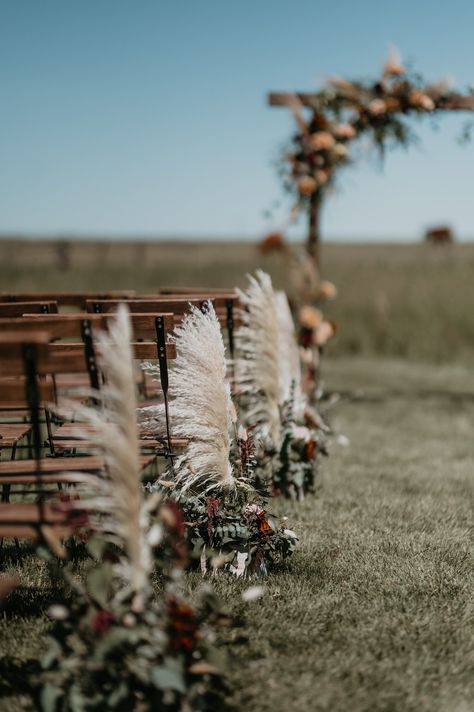 Pampas Grass And Sunflowers, Pampas Grass Aisle, Toffee Rose, Orange Farm, Ceremony Florals, Wedding Flowers Sunflowers, Sunflowers And Roses, Aisle Markers, Wedding Isles