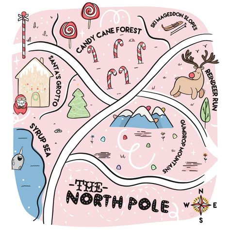 North Pole Map Print | House Of Wonderland | Wolf & Badger North Pole Map, Reindeer Run, Tutoring Ideas, Lego Winter Village, Christmas Doors, Village Kids, Lego Winter, Village Map, Maps For Kids