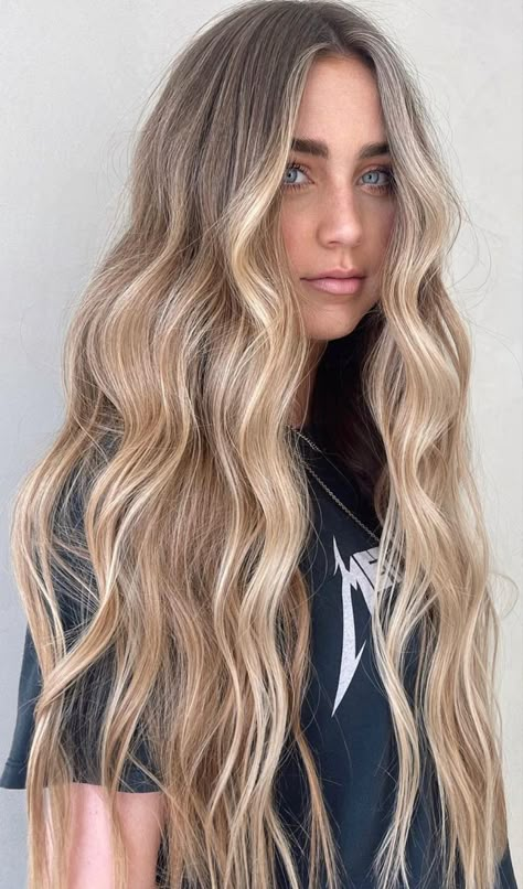 Heavy Front Blonde Highlights, Lived In Blonde Extensions, Dirty Blonde Roots Balayage, Natural Lived In Blonde Balayage, Drippy Hairstyles, Fall Bronde Balayage With Money Piece, Honey Blonde With Shadow Root, Natural Blonde Balayage On Brown Hair, Blonde Balayage On Light Brown Hair