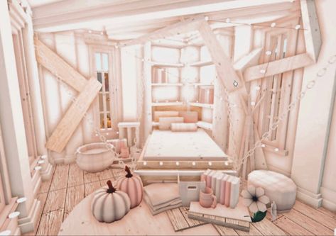 Bloxburg Blush Bedroom, Bloxburg Toddler Room Ideas, Bloxburg Toddler Room, Bloxburg Christmas Bedroom, Bloxburg Instagram, Pale Pink Bedrooms, Bloxburg Designs, Blush Interior, Bloxburg Christmas