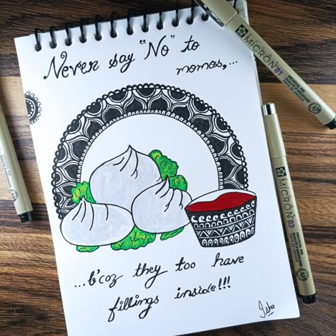 Cool Art Drawings Painting, Food Mandala Art, Momos Drawing, Food Doodles Aesthetic, Unique Mandala Drawing Easy, Quotes Drawing, Mandala Arts, Mandala Book, Doodle Quotes