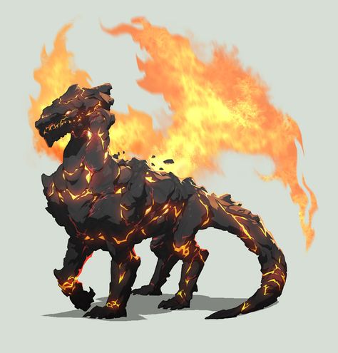 Magma by nJoo Magma Character Design, Interesting Creatures, Magma Creature, Dragon Images, Lava Dragon, Fantasy Creature, Mythical Creature Art, Fantasy Beasts, Dragon Drawings