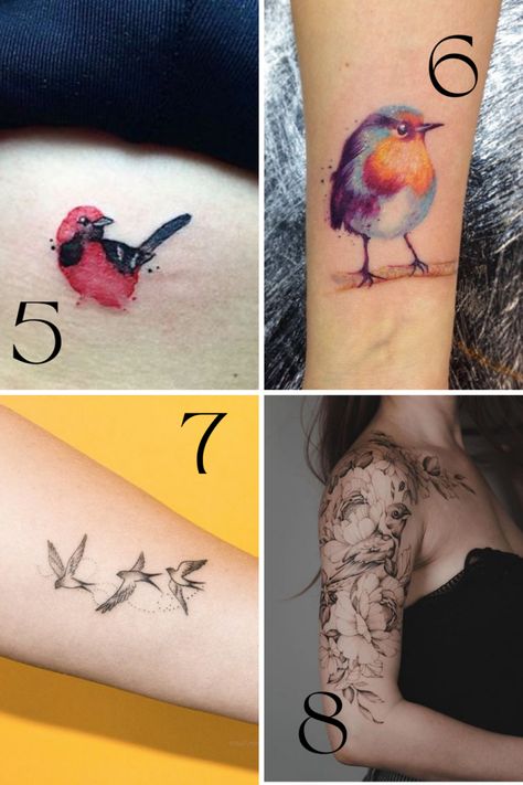 Bird Tattoos for Women + Their Special Meaning - TattooGlee Bird Tattoos For Women Shoulder, Small Bird Tattoos For Women Arm, Bird Tatoos Woman, Feminine Bird Tattoos, Little Bird Tattoos For Women, Sparrow Tattoo Small, Bird Tattoos For Women Arm, Cool Bird Tattoos, Cute Bird Tattoos