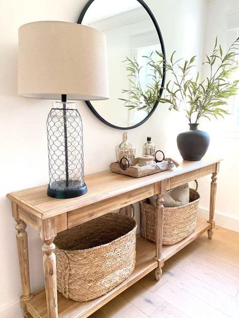 80 Farmhouse Home Decor Ideas for The Entire House » Lady Decluttered Foyer Table Decor, Entrance Table Decor, Entry Table Decor, Sideboard Decor, Console Table Styling, Console Table Decorating, Entrance Table, Entryway Table Decor, Foyer Table