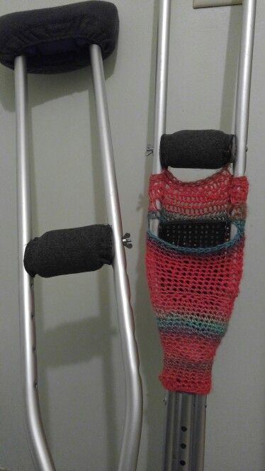 Crutch bag Crochet Crutches Carrier Crochet Crutch Cover, Crochet Crutches Bag, Crochet Crutch Cover Free Pattern, Crutch Bags, Crutch Covers, Cell Phone Bag, Crutches, Bag Crochet, Crochet Accessories