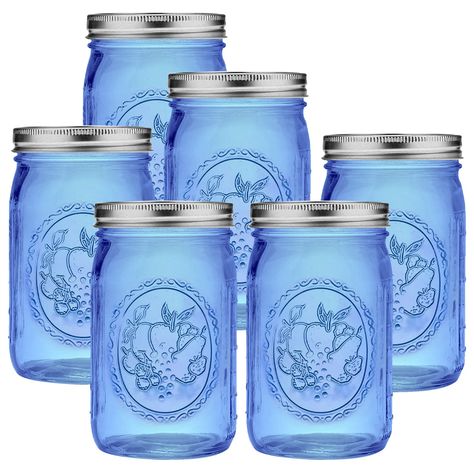 PRICES MAY VARY. 【VALUE PACK OF 6 JARS】Receive 6 blue mason jars with 6 lids and 6 bands.Each jar is made out of high quility glass and reliability you can count on. 【SAFE FOR YOUR FAMILY】Eleganttime knows that when canning, a quality seal is necessary to preserve your food properly. Each lid is treated with an underside coating so that natural acids in your food will not react with the lid.BPA Free. 【Classic DESIGN】Measures 3-5/8 * 3-5/8* 7 inches, holds 32 fluid ounces capacity.Ideal for stori Storing Asparagus, Asparagus Pickles, Shabby Chic Sheets, How To Store Asparagus, Ball Recipes, Colored Mason Jars, Wide Mouth Mason Jars, Blue Mason Jars, Glow Stick