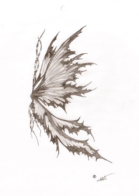 Fairy wing by TheooDore.deviantart.com Torn Fairy Wings, Gothic Wings Drawing, Wings Side View Drawing, Dragon Fairy Wings, Butterfly With Torn Wing Tattoo, Wings Drawing Side View, Fairy Wings Side View, Dark Butterfly Drawing, Dark Fairy Wings Tattoo