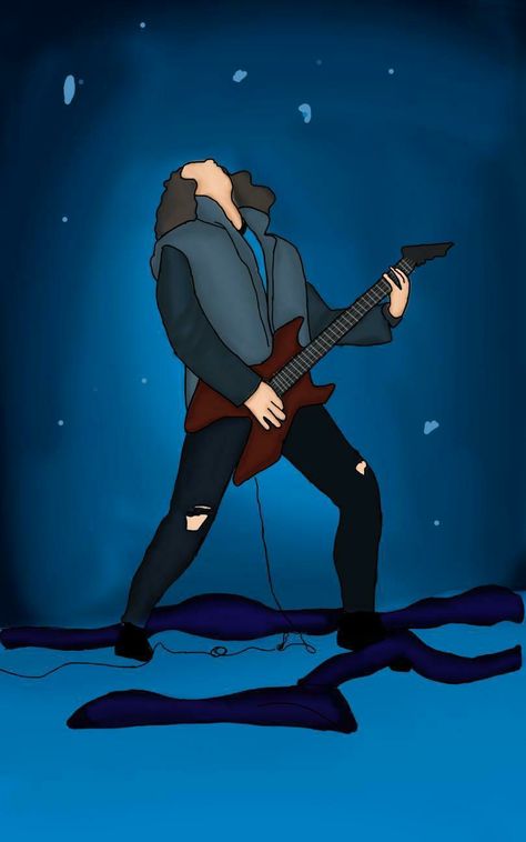 Dibujo de Eddie Munson , personaje de stranger things 4 Ariel Stuff, Stranger Things Eddie, Stranger Things Halloween, Guitar Drawing, Stranger Things 4, Eddie Munson, Prop Styling, Stranger Things Netflix, Cartoon Tv