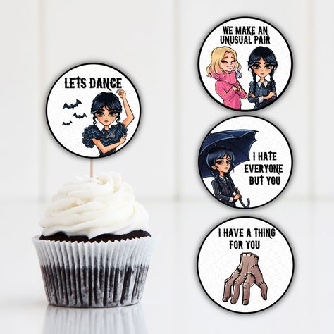 Wednesday Cupcake Toppers, Addams Family Cake, Family Cake, Cupcake Toppers Printable, The Addams Family, Alice In Wonderland Party, Wonderland Party, Addams Family, Jpg File