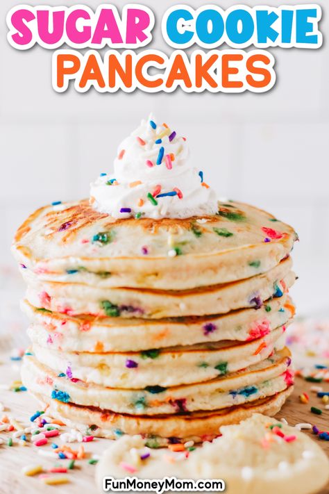 Sugar Cookie Pancakes Birthday Pancakes For Kids, Cookie Pancakes, Birthday Pancakes, Cookies For Breakfast, Best Brunch Recipes, Baking Fun, Baked Cookies, Holiday Brunch, Vanilla Flavor