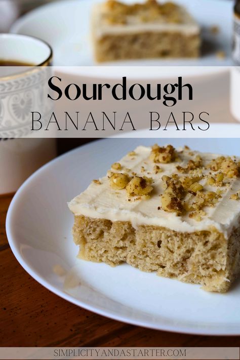 Sourdough Banana Bars are the perfect sourdough recipe to use up any overripe bananas. Incredibly light and moist with a delicious banana flavor, this no-wait sourdough discard recipe will surely be a crowd favorite. Sourdough Banana Cake, Sourdough Banana Bars, Sourdough Bars Recipes, Banana Sourdough, Sourdough Banana, Brown Butter Frosting, Banana Walnut Bread, Banana Brownies, Banana Bars