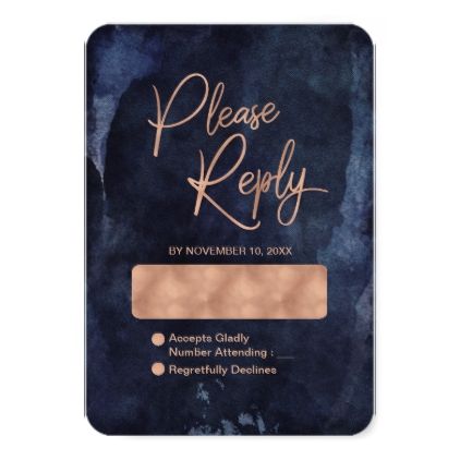 Navy Blue Watercolor Rose Gold Wedding Reply RSVP Card - gold gifts golden customize diy Navy Blue Watercolor, Wedding Roses, Fall Wedding Diy, Navy Blue Wedding Invitations, Gold Wedding Theme, Marriage Party, Gold Foil Wedding, Winter Wedding Invitations, Cards Invitation