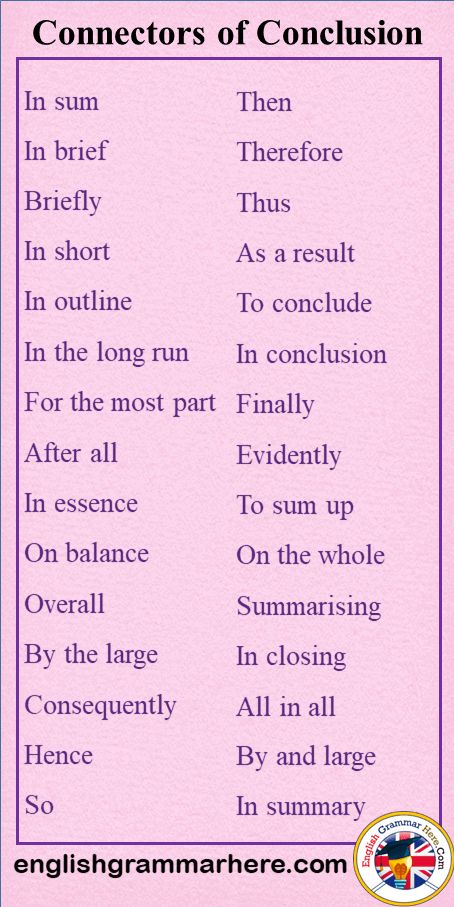 English Connectors of Conclusion List In sum In brief Briefly In short In outline In the long run Then Therefore Thus As a result To conclude In conclusion Finally Evidently To sum up On the whole Summarising In closing All in all By and large In summary For the most part After all In essence On balance Overall By the large Consequently Hence So Words To Improve Vocabulary, Essay About Yourself, How To Write Essay, Jolly Grammar, Improve English Writing, 1000 Word Essay, Better Grades, In Conclusion, English Phrases Idioms