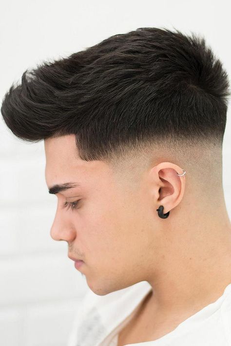 Guys Ear Piercings, Fade Haircut Styles, Gents Hair Style, Cortes De Cabello, Mens Hairstyles Thick Hair, Men Hair Color, Faded Hair, Men Haircut Styles, Cool Hairstyles For Men