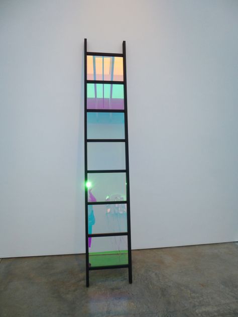 Black Ladder by Stephen Dean, Dichroic Glass and Black Steele. Junkies’ Promises Exhibit At Paul Kasmin Gallery. Ladder Art Installation, Ladder Sculpture, Ladder Art, Aluminium Ladder, Glass And Aluminium, Artistic Installation, Stained Glass Panels, Art Installation, Dichroic Glass