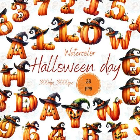 Spooky Lettering Halloween Fonts, Halloween Fonts Alphabet, Number Clipart, Watercolor Letters, Halloween Alphabet, Halloween Font, Thema Halloween, Etsy Halloween, Halloween Letters