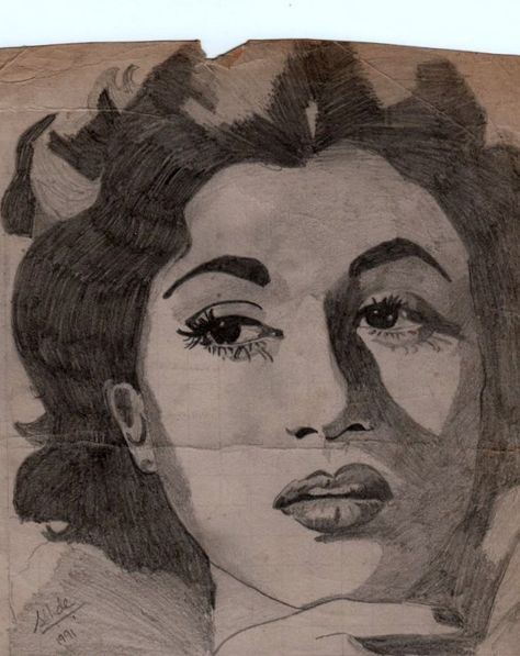 Madhubala - Indian Actress sketch Sketches Indian, Actress Sketch, Pencil And Eraser, Iconic Beauty, Vintage Bollywood, Pencil Sketches, Indian Cinema, Beauty Icons, Pencil Sketch