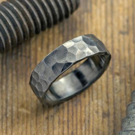 6mm Hammered Mens Wedding Band, Rhodium Plated .925 Silver Silver Wedding Bands For Men, Mens Wedding Bands Hammered, Mens Accessories Vintage, Wedding Bands For Men, Rings Ideas, Cheap Rings, 22 Carat Gold, Silver Wedding Bands, Silver Wedding Rings