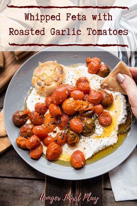 Whipped Feta Recipe, Cherry Tomato Appetizers, Hummus And Veggies, Blistered Cherry Tomatoes, Easy Roasted Garlic, Tomato Appetizers, Board Recipes, Card Night, Feta Recipe