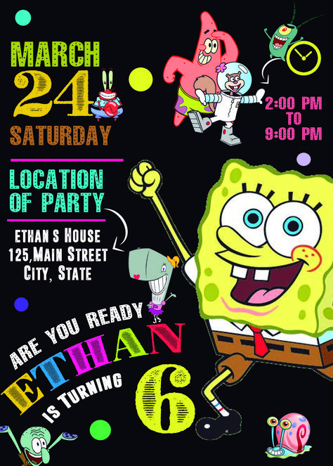 SPONGEBOB SQUAREPANTS BIRTHDAY PARTY INVITATION #BIRTHDAY #PARTY #INVITE #BIRTHDAYPARTY #BIRTHDAYINVITE #BIRTHDAYINVITATION #PAPERGOODS #SPONGEBOB #SPONGEBOBSQUAREPANTS #SPONGEBOBINVITATION #SPONGEBOBPARTY #SPONGEBOBINVITE #SPONGEBOBPRINTABLE #SPONGEBOBBIRTHDAY Spongebob Party Ideas, Spongebob Squarepants Party, Spongebob Birthday Party Decorations, Sponge Bob Party, Spongebob Theme, Birthday Party Locations, Spongebob Birthday Party, Spongebob Party, Spongebob Birthday