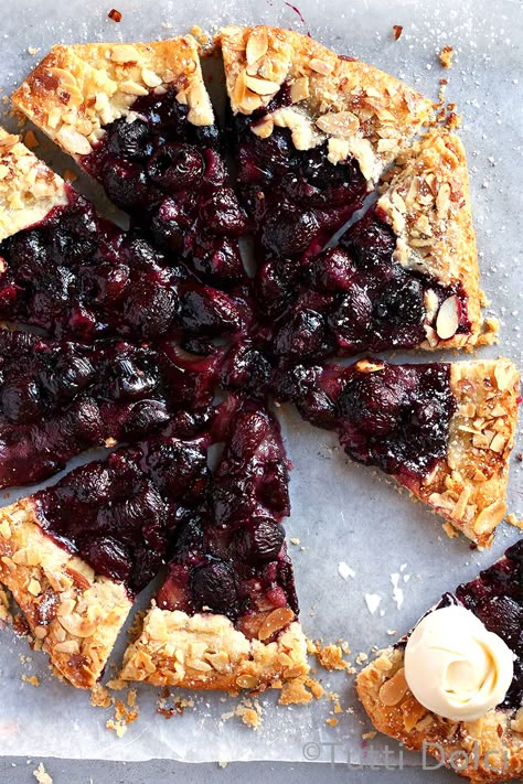 Cherry Almond Galette Almond Galette, Goat Cheese Bruschetta, Cherry Galette, Galette Recipes, Blueberry Galette, Butter Pastry, Gluten Free Crust, Galette Recipe, Almond Paste