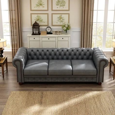 Idyll Tufted Button Upholstered Leather Chesterfield | Wayfair Classic Couch, Low Back Sofa, Quality Sofa Bed, Faux Leather Couch, Button Tufted Sofa, High Quality Sofas, Upholstered Couch, Leather Chesterfield, Couch And Loveseat