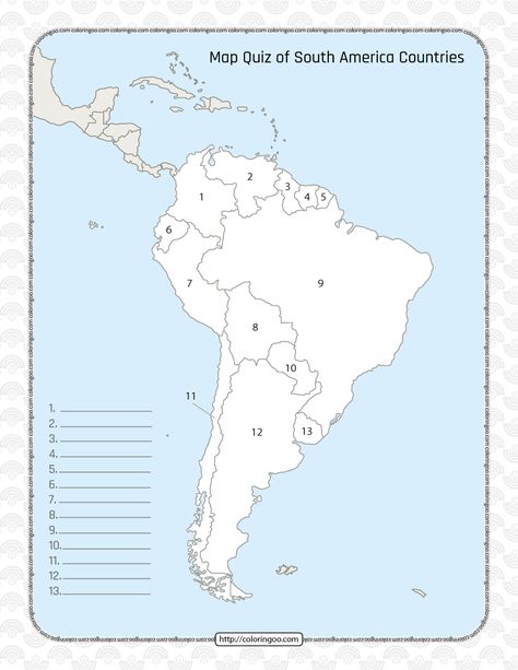 Printable South America Countries Map Quiz & Solutions South America Map Printable, Fall Banner Printable, South America Countries, Latin America Map, Quiz Ideas, Map America, Map Of South America, General Knowledge For Kids, Map Quiz