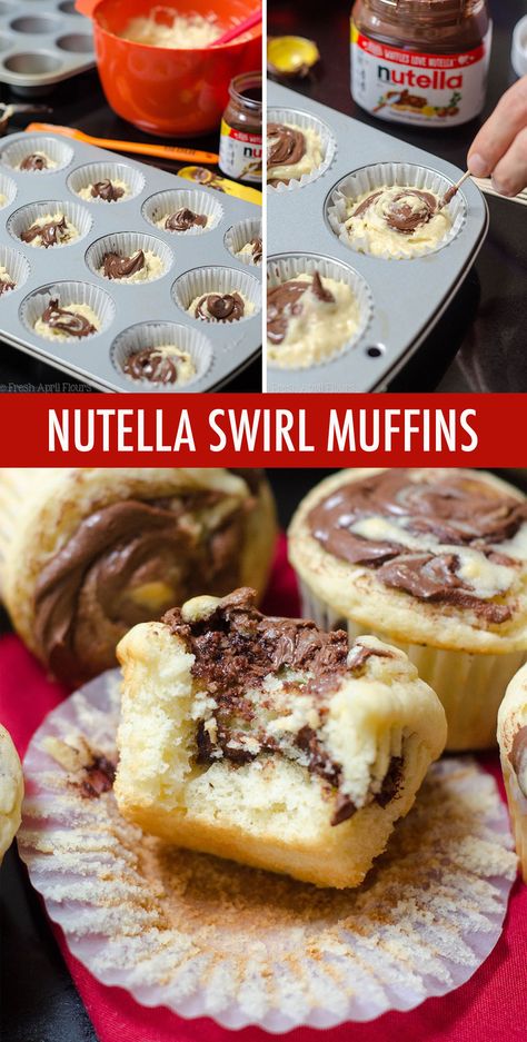 Nutella Swirl Muffins, Strudel Muffins, Nutella Breakfast, Swirl Muffins, Buttermilk Muffins, Nutella Muffins, Nutella Recipes, Oreo Dessert, Baking Sweets