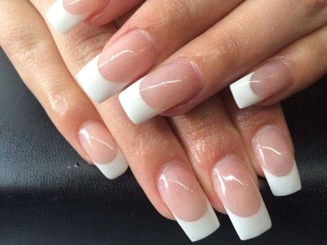 Permanent French Nails Acrylic Tips, Square Tip French Manicure, Uv Gel French Nails, French Tip Nails Thick White, Clear Pink French Tip Nails, Fancy French Tip Nails, 2000s French Tip Nails, Square French Manicure, Thick French Tip